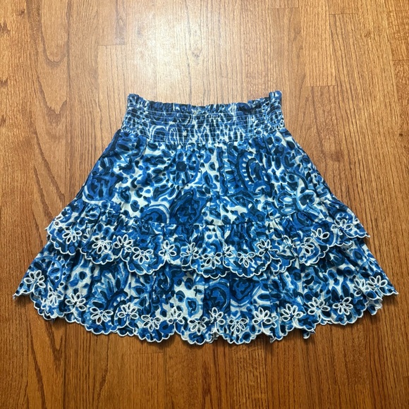 House of Harlow 1960 Melba Blue Floral Print Tiered Embroidered Skirt size S - Picture 2 of 10